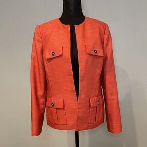 Kasper Women's Size 8 Orange Textured Blazer Jacket with Gold‎ Button Detail